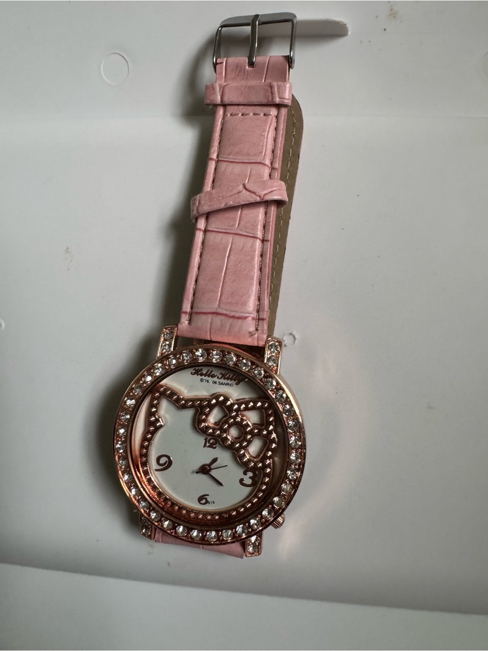 Hello Kitty Pink Strap Rose Gold Crystal Accent Women's Watch